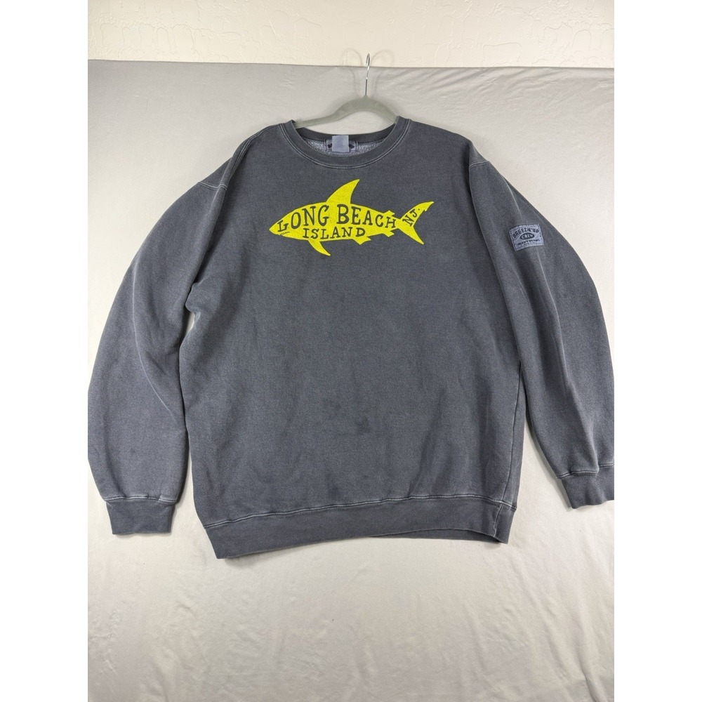 destination Long Beach Island blue grey ls pullover sweater, men's large